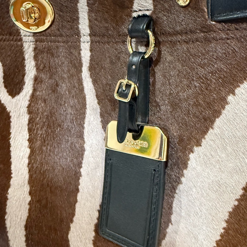 Coach Gramercy Leather & Zebra Print Dyed Calf Hair Tote Bag - Picture 9 of 9